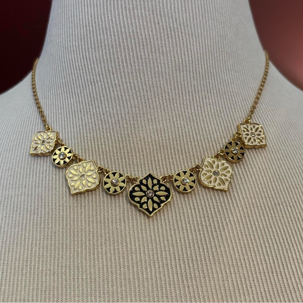 Kate Spade New York Enamel Moroccan Tile Statement Necklace Gold Tone - Picture 5 of 5